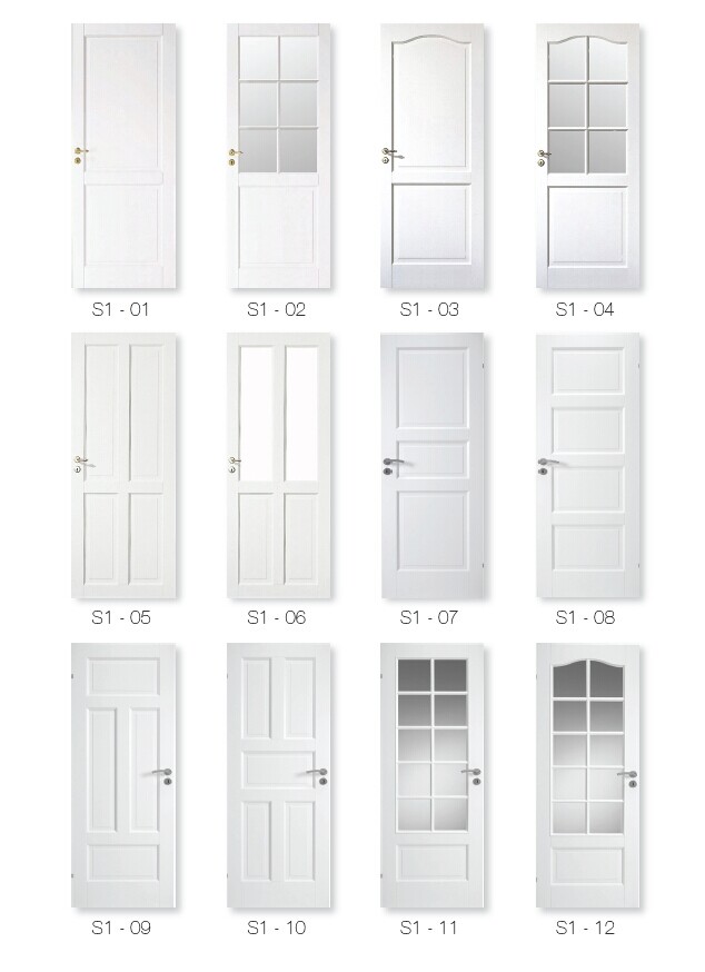 White Interior MDF Panel Wooden Door with Two Glass