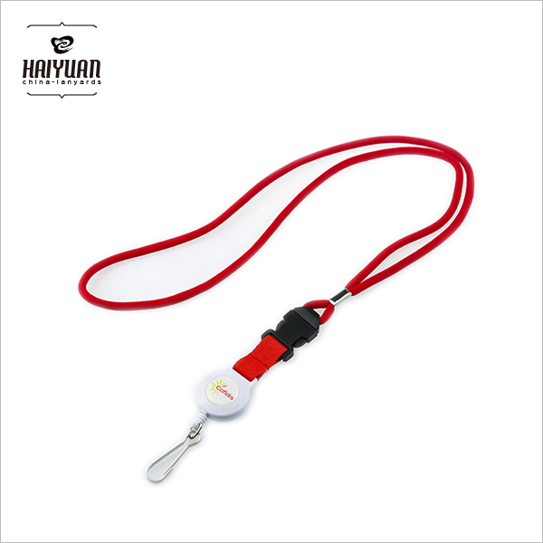 High Quality Round Woven Cord Lanyard with Pull Reel