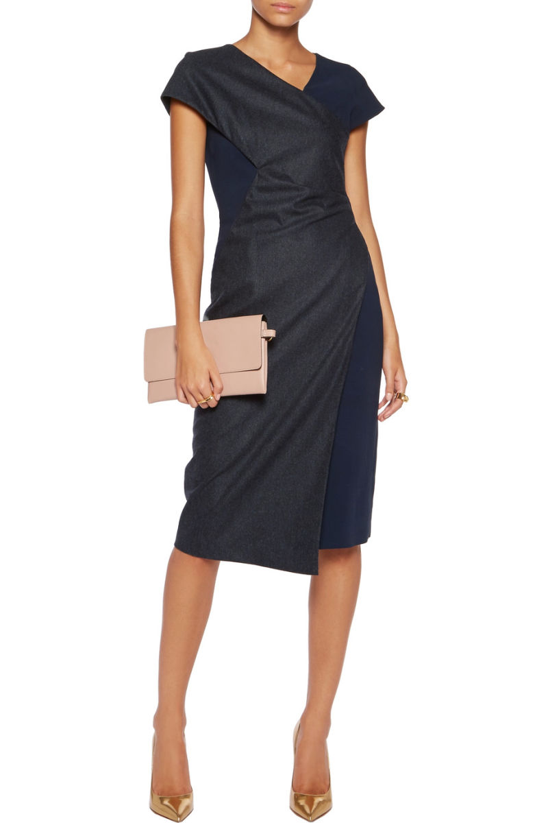 Crepe-Paneled Wool and Cashmere Blend Black Dress