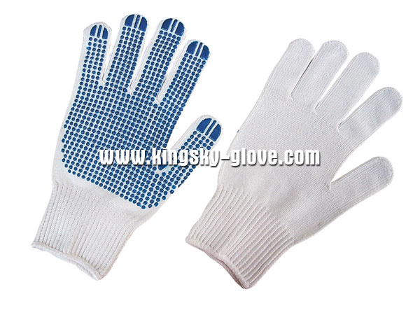 7g Bleach White String Knit PVC Single Dotted Glove-2406