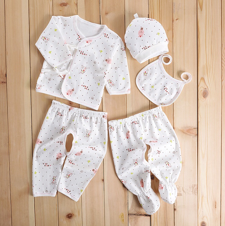 Cotton Printed Newborn Baby Clothes 5PCS