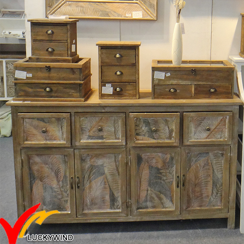 Large 4 Door Rustic Cabinet Distressed Reclaimed Finish Wood Sideboard