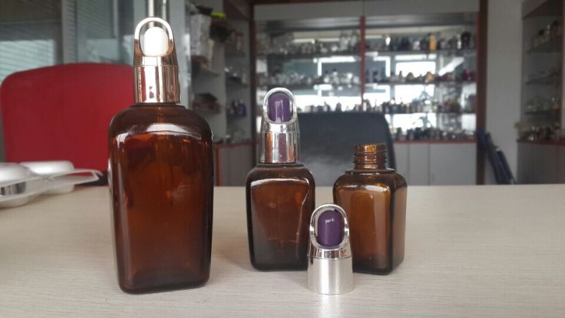 50ml, Squared Amber Aluminum Dropper Glass Bottle (klc3)