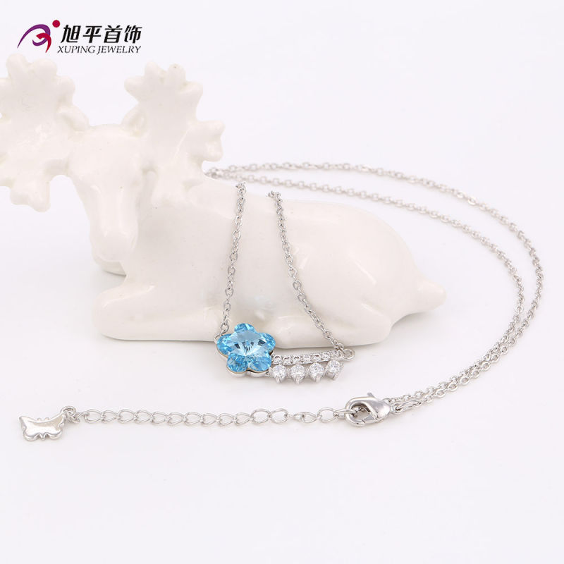 Fashion Luxury Ruby Flower CZ Crystal Rhodium Color Jewelry Pendant Necklace -Xn4786