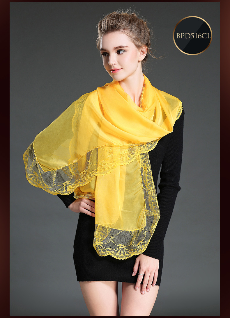 Yellow Polyester Chiffon Scarf Lace Shawls for Women