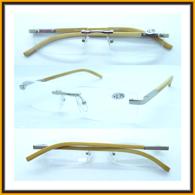 RM15033 High Quality Frameless Bamboo Temple Reading Glasses Laser Custom Logo