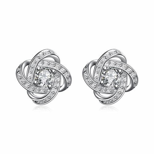 Flower 925 Sterling Silver Stud Earrings with CZ