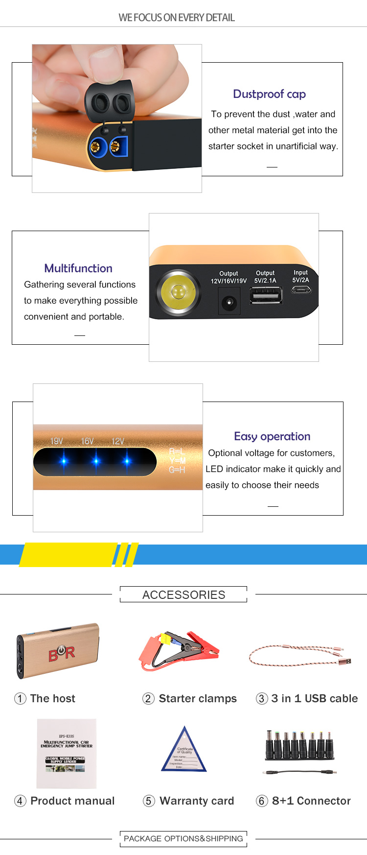 Multi-Function Car Booster for 12V Gasoline Car with Air Compressor