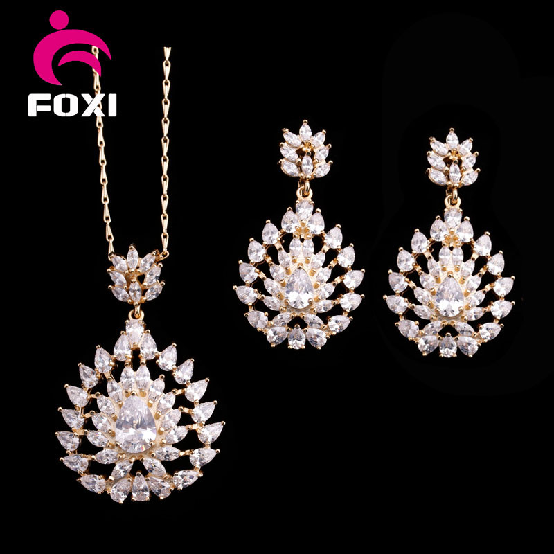 2016 Hot Sale Plated 18k Gold Fashion CZ Jewelry Set for Girls Party