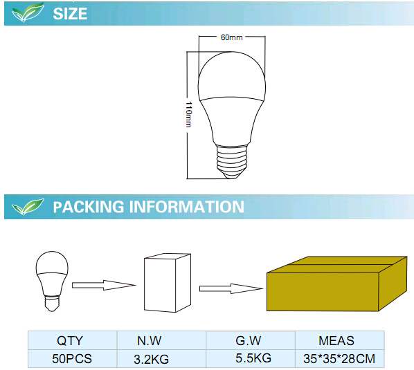 10W A60 LED Bulb with CE (GN-A60-10W-E27-WW)