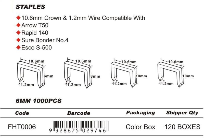 6mm Heavy Duty Staples for Construction, Packaging, Roofing, Decoration, Furniture