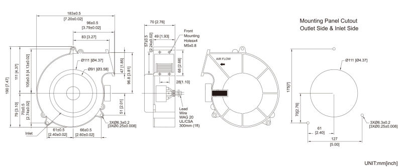 Ab18970 DC Blowers 189*183*70 mm Cooling Fan