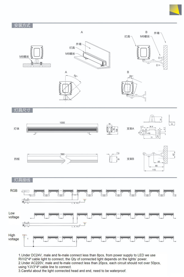 LED Wall Light 72W with Double Line LED Wall Washer Light Project Lighting