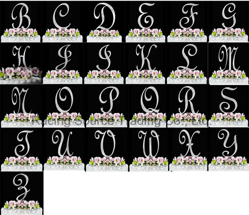 Crystal French Front Letter a to Z Monogram Partial Diamantee Wedding Cake Topper