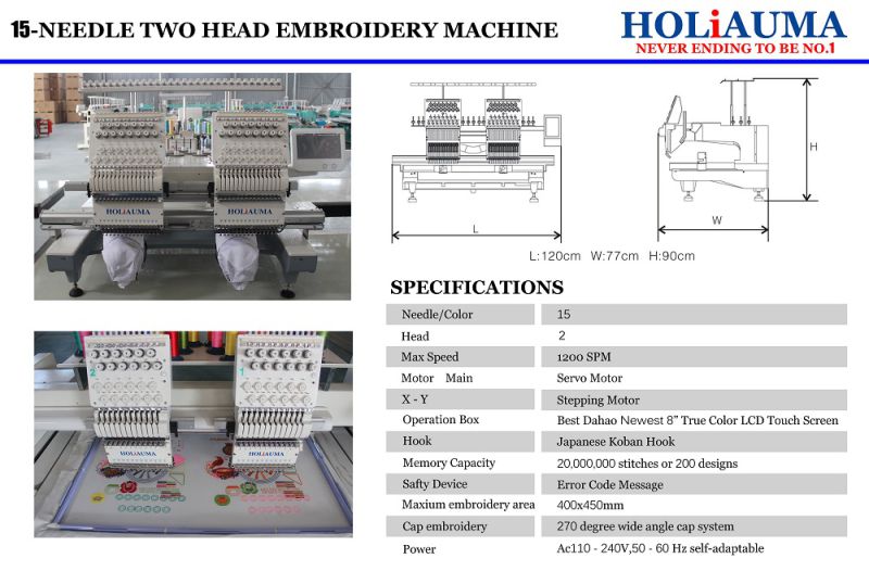 Holiauma New Computerized Double Heads High Speed Computerised Embroidery Machine