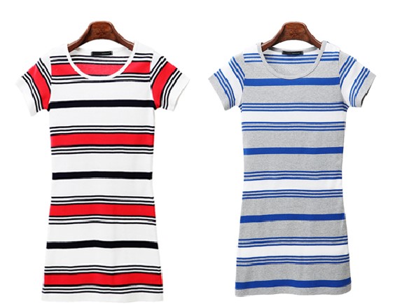 Fitted Fashion Women Stripe Cotton Round Neck Summer Girl T-Shirt