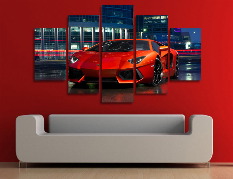 HD Printed Red Luxury Sports Car Painting Canvas Print Room Decor Print Poster Picture Canvas Mc-117