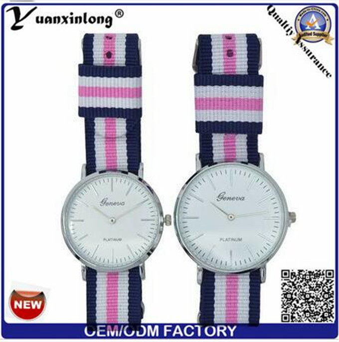 Yxl-550 Stainless Steel Couple Wrist Watch with Nylon Band Slim Case Watch 3 ATM Water Resistant