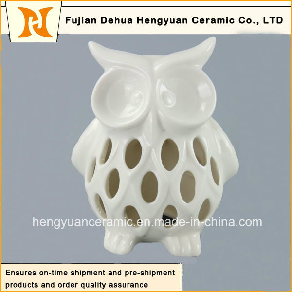 Lovely Hollow out Ceramic Owl Candle Holder, Owl White Glazed