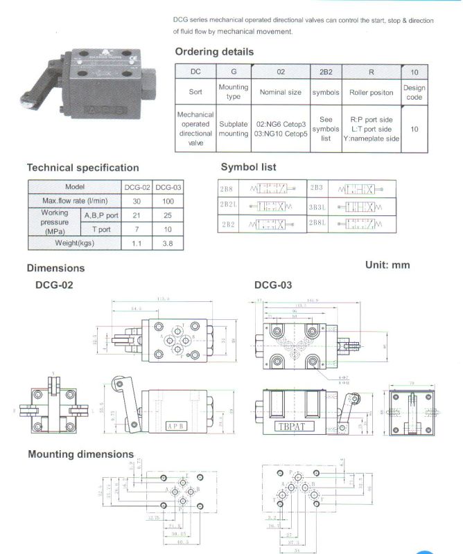 Dcg Series Mechanical Operated Directional Valves (DCG-02)