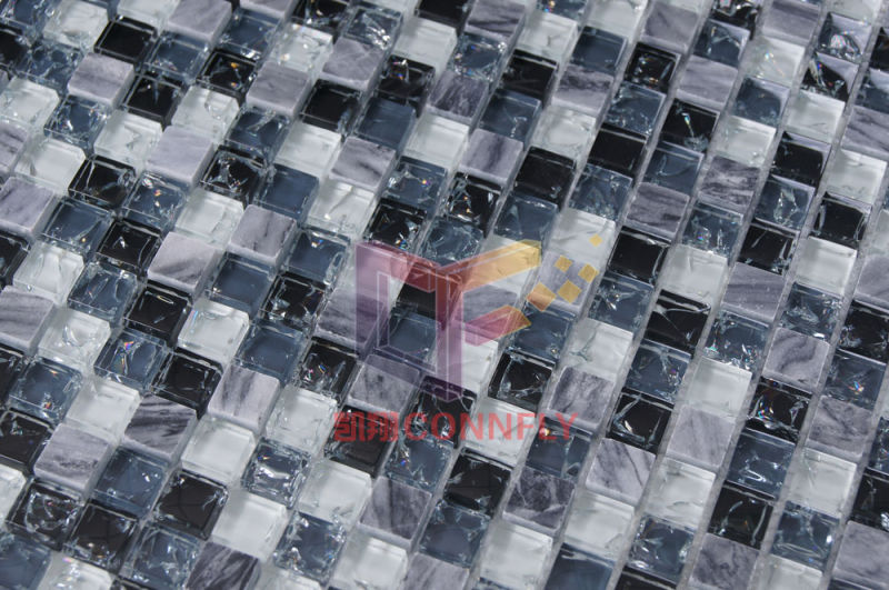 Black Stone Mix Cracked Glass Mosaic Tile (CS127)