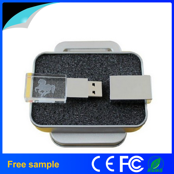 Free Sample 3D Engraving Logo Crystal USB Flash Drive