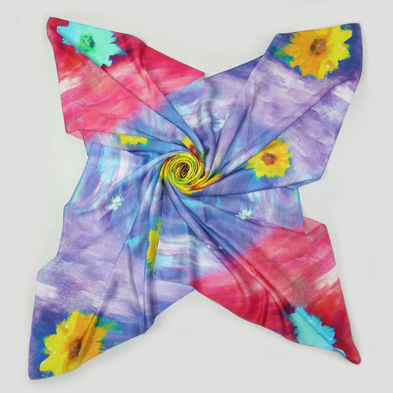 Silk Sunflower Digital Printing Big Square Scarf