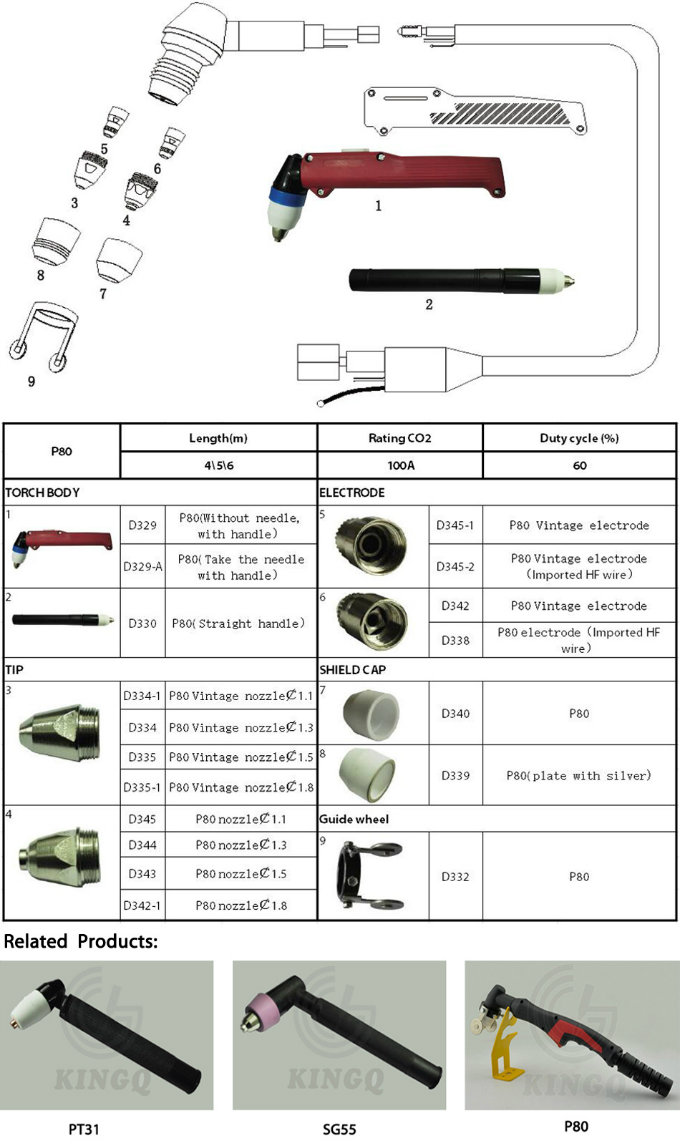 Kingq Air Plasma AC DC Weld Solda Torches with Ce P80