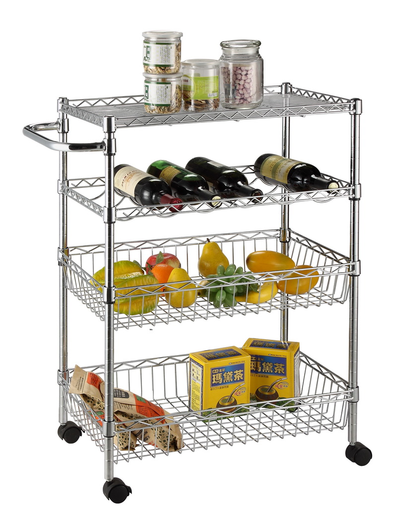 Approved Household Storage Chrome Wire Shelving Trolley (CJ-B1192R)