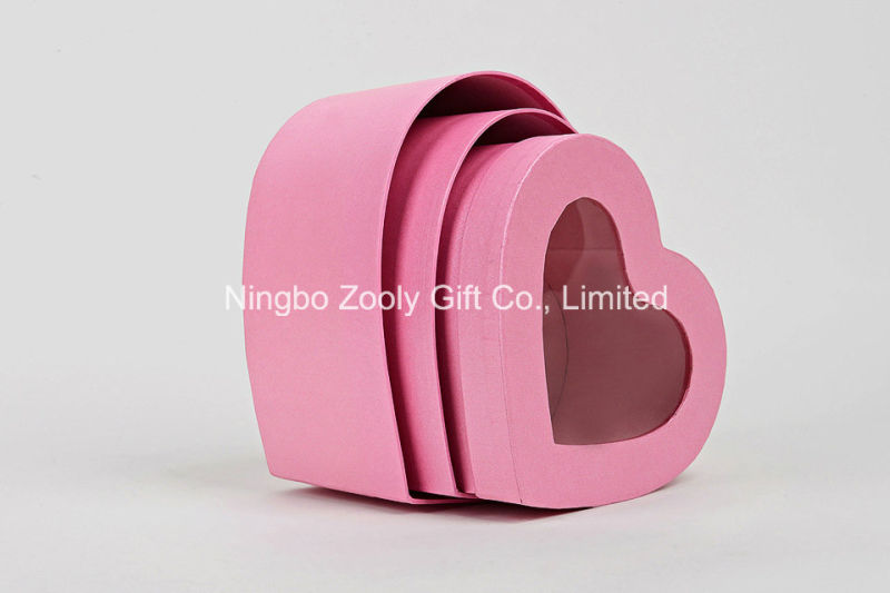 Quality Hearted Shape Metallic Pink Paper Gift Box with Clear Window