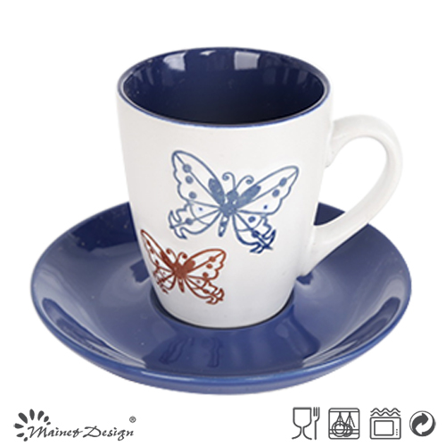 7oz Cup and Saucer with Engraved Butterfly Elegant Shape