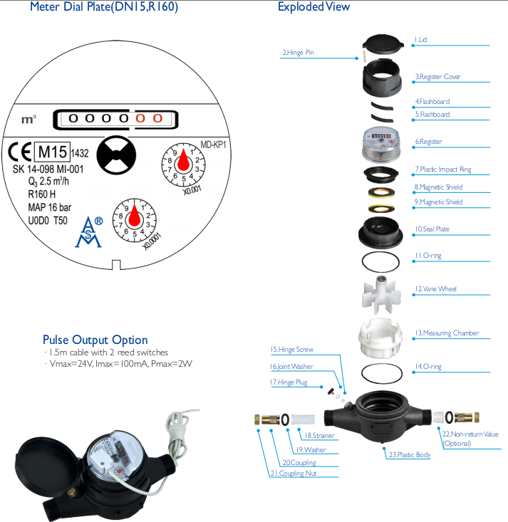 MID Certificated Multi Jet Dry Type Plastic Water Meter