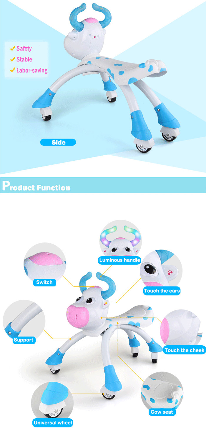 Updated Version Blue & Pink Lovely Cow Baby Walking Car with Wheels Animals Kids Ride on Car 10218546