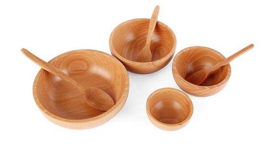 Beech Wooden Round Bowl Salad Bowl