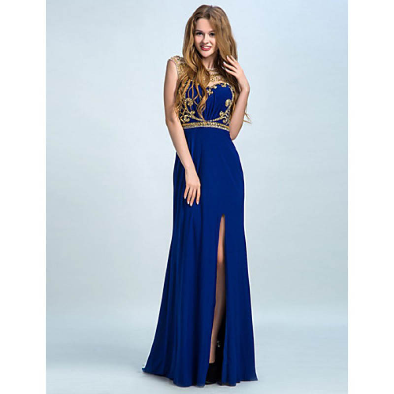 Trumpet Mermaid Jewel Sweep Brush Train Jersey with Beading Evening Dress