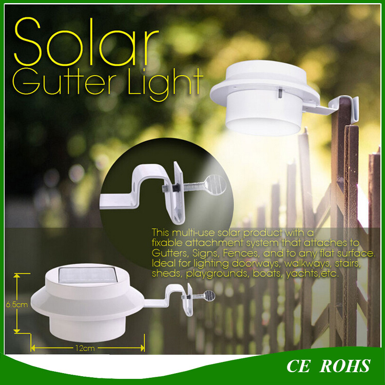 Smart Light Control Solar LED Outdoor Fence Light, 3 LED Solar Power Garden Wall Lamp