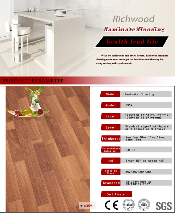 8.3mm E1 AC3 Walnut U-Grooved Oak Parquet Laminate Wood Vinyl Laminated Flooring