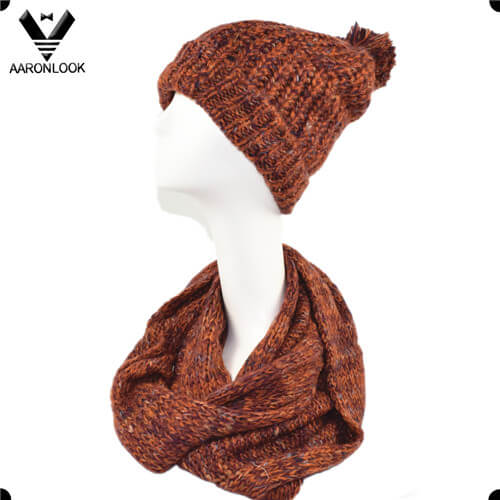 Trendy Space Dyed Mohair Knitted Loop Scarf and Hat