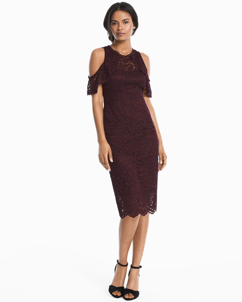 Cold-Shoulder Lace Sheath Evening Dress