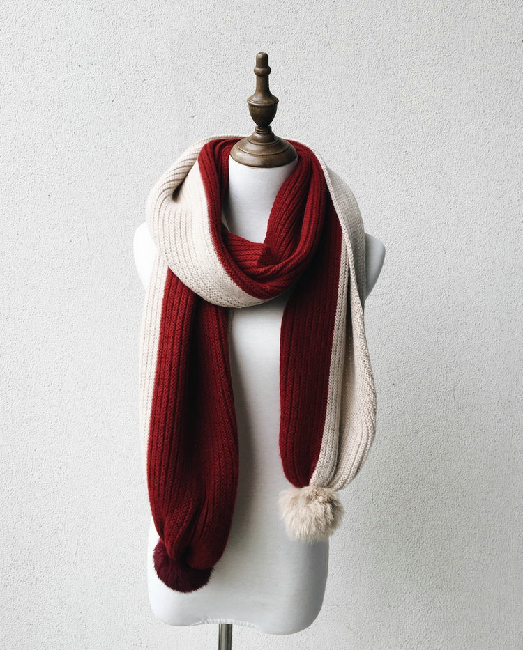 Womens Unisex Winter Warm 2 Tone Knitted Scarf with POM POM (SK161)