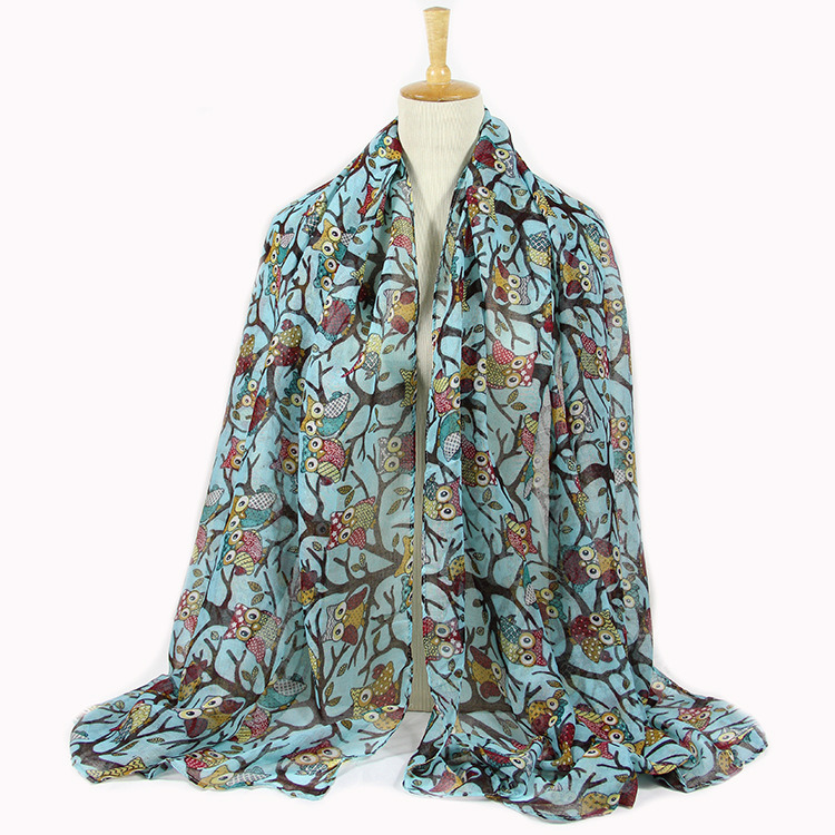 Women's Spring Summer Long Owl Printing Shawl Scarf (SW143)