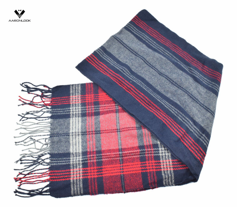 Men's Woven Stripe Scarf with Fringes