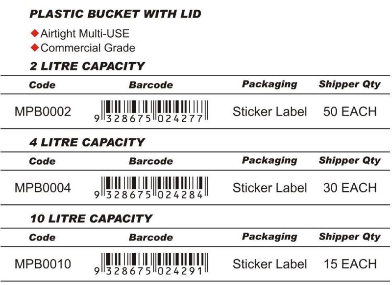 Bucket Plastic with Lid for Industrial Use 2L