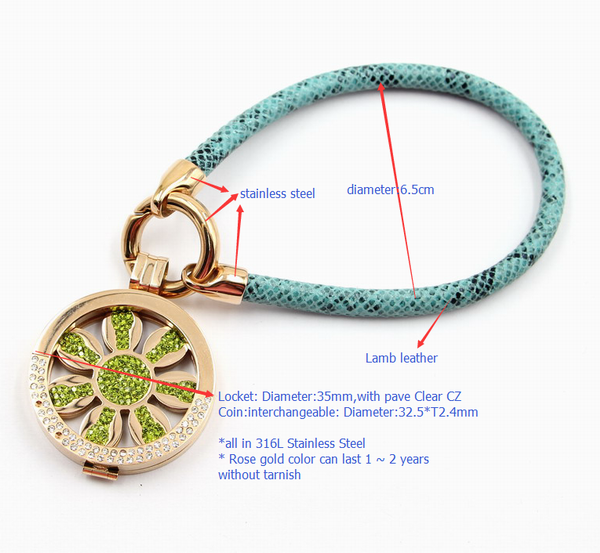 Fashion Leather Bracelet with Locket Charm