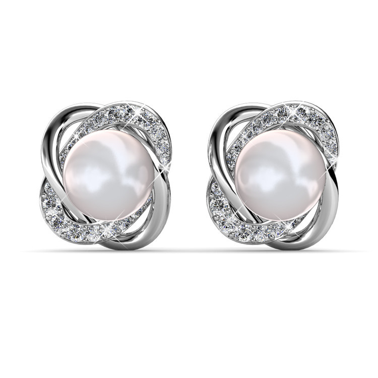 Destiny Jewellery Crystal From Swarovski Flower Shape Pearl Earrings