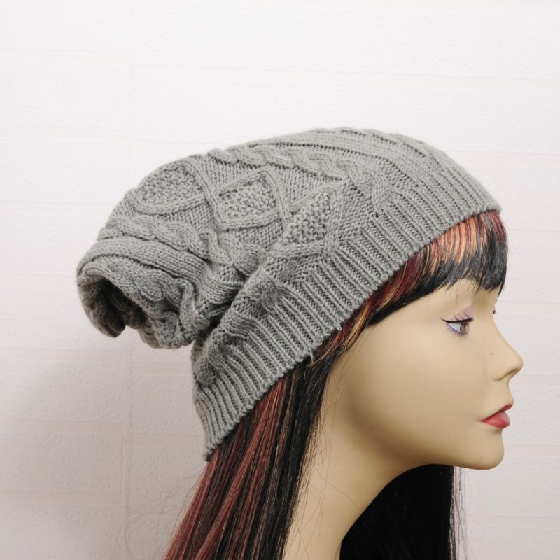 Womens Autumn Winter Knitted Slouchy Cross Caps Beanie Braided Twisted Cable Hat (HW105)