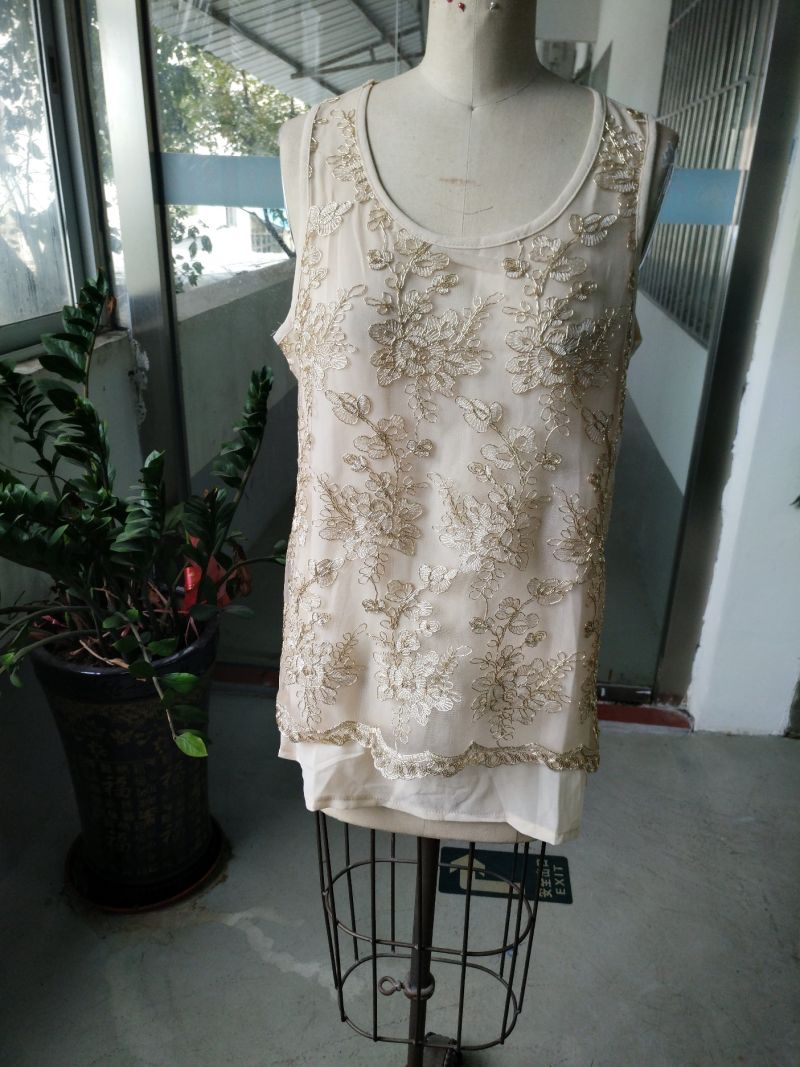 Summer Fashion Gold Thread Embroidery Flower Women's Vest