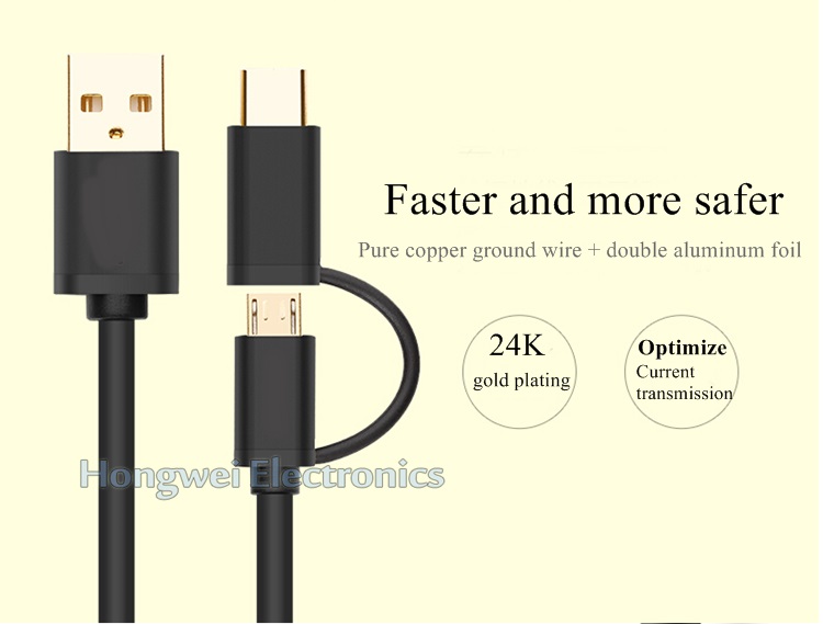 New Design Aluminum Micro and Type C 2 in 1 USB Cable