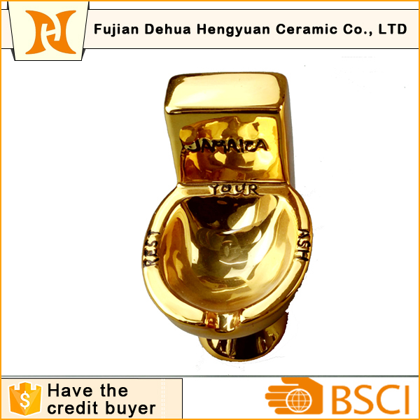 Funny Gift of Gold Plating Toilet Shape Ceramic Ashtray