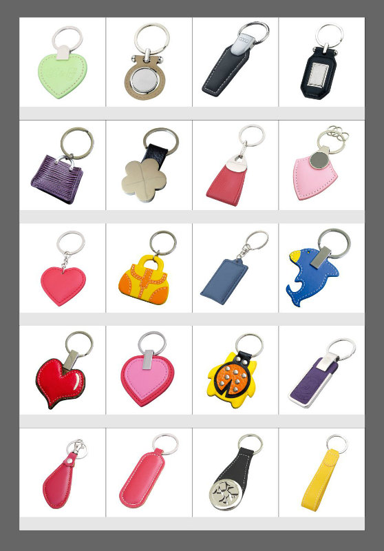 High Quality Genuine/PU Leather with Metal Custom Leather Keyring